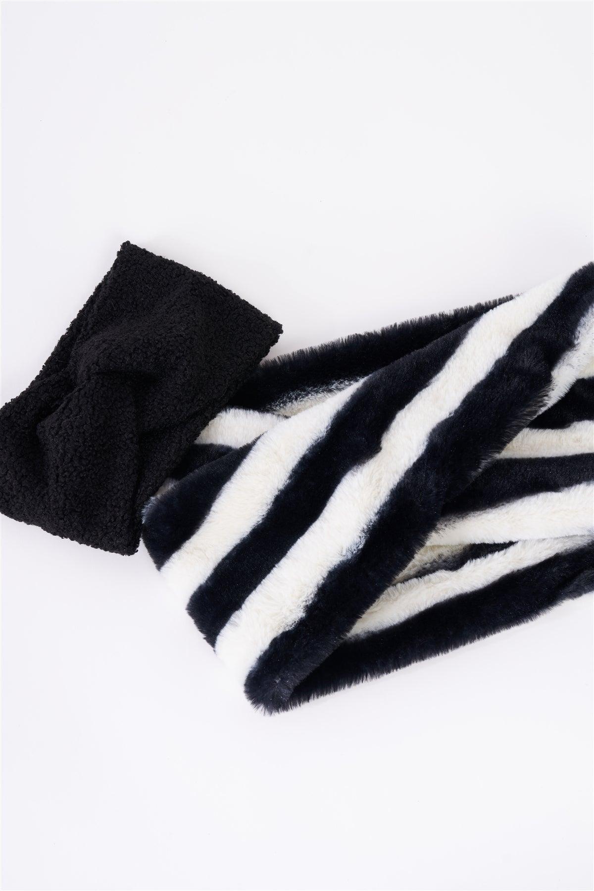 Zebra Striped Fuzzy Faux Fur Twisted Infinity Scarf-4