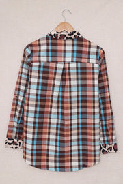 Multicolor Plaid Print Leopard Trim Shirt Jacket-7