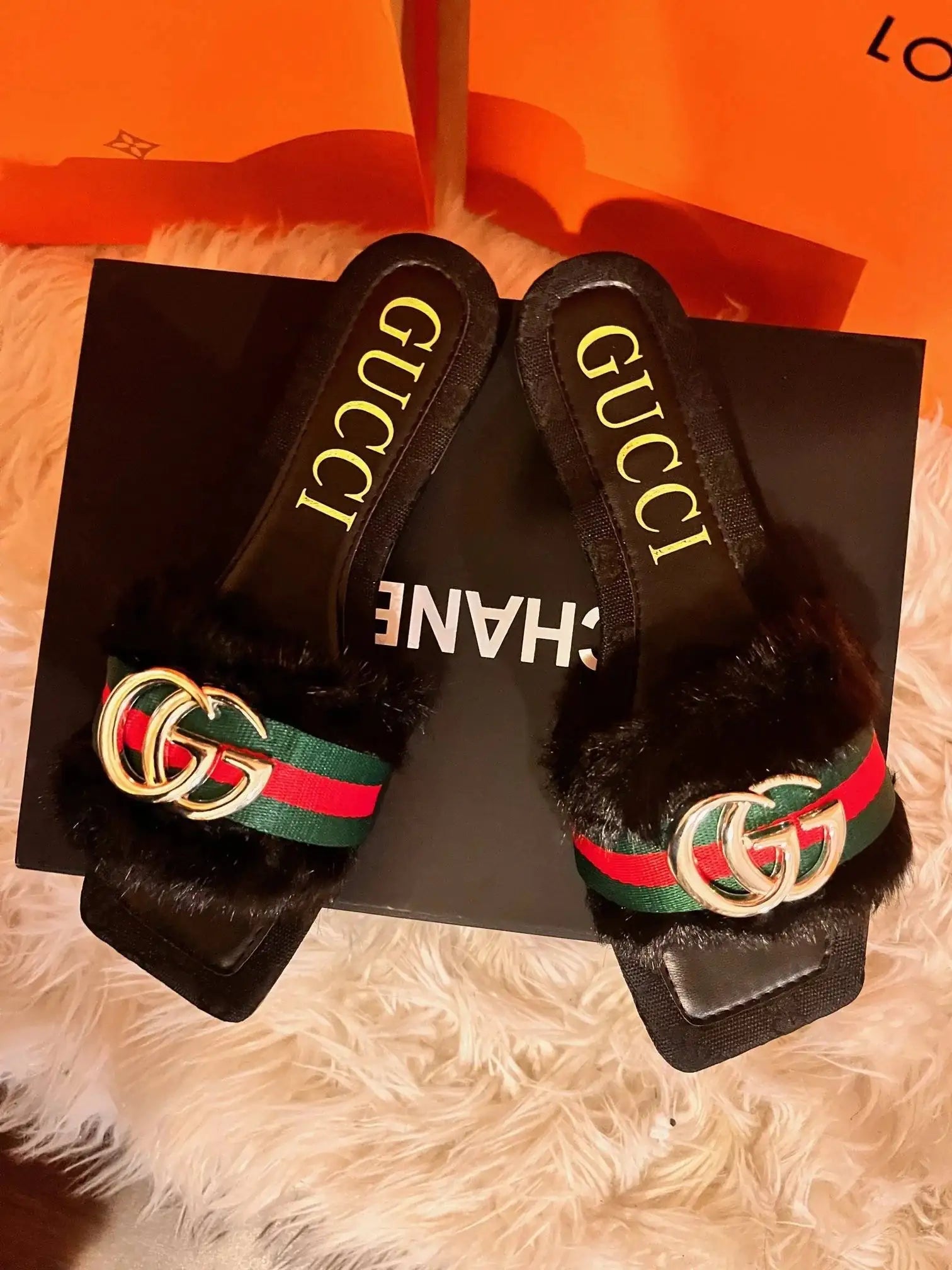 Gucci Design Fur Slide Sandals