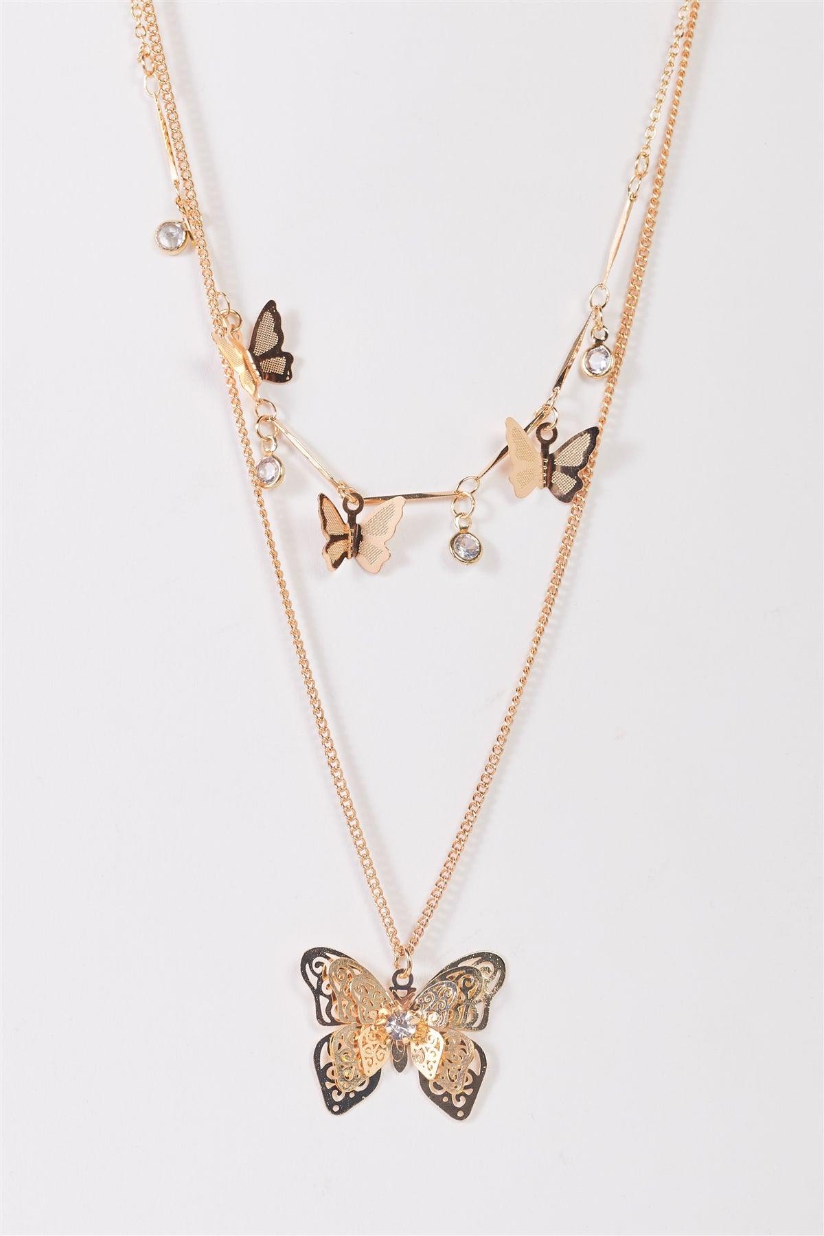 3D Butterflies Pendants Faux Crystals Necklace-0