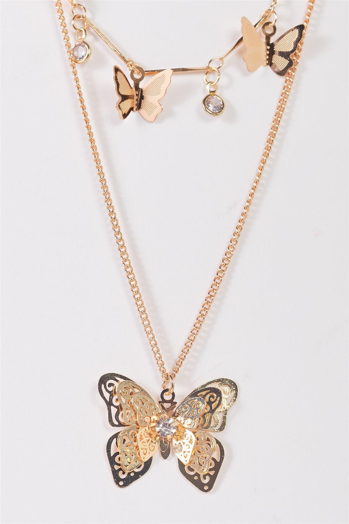 3D Butterflies Pendants Faux Crystals Necklace-1