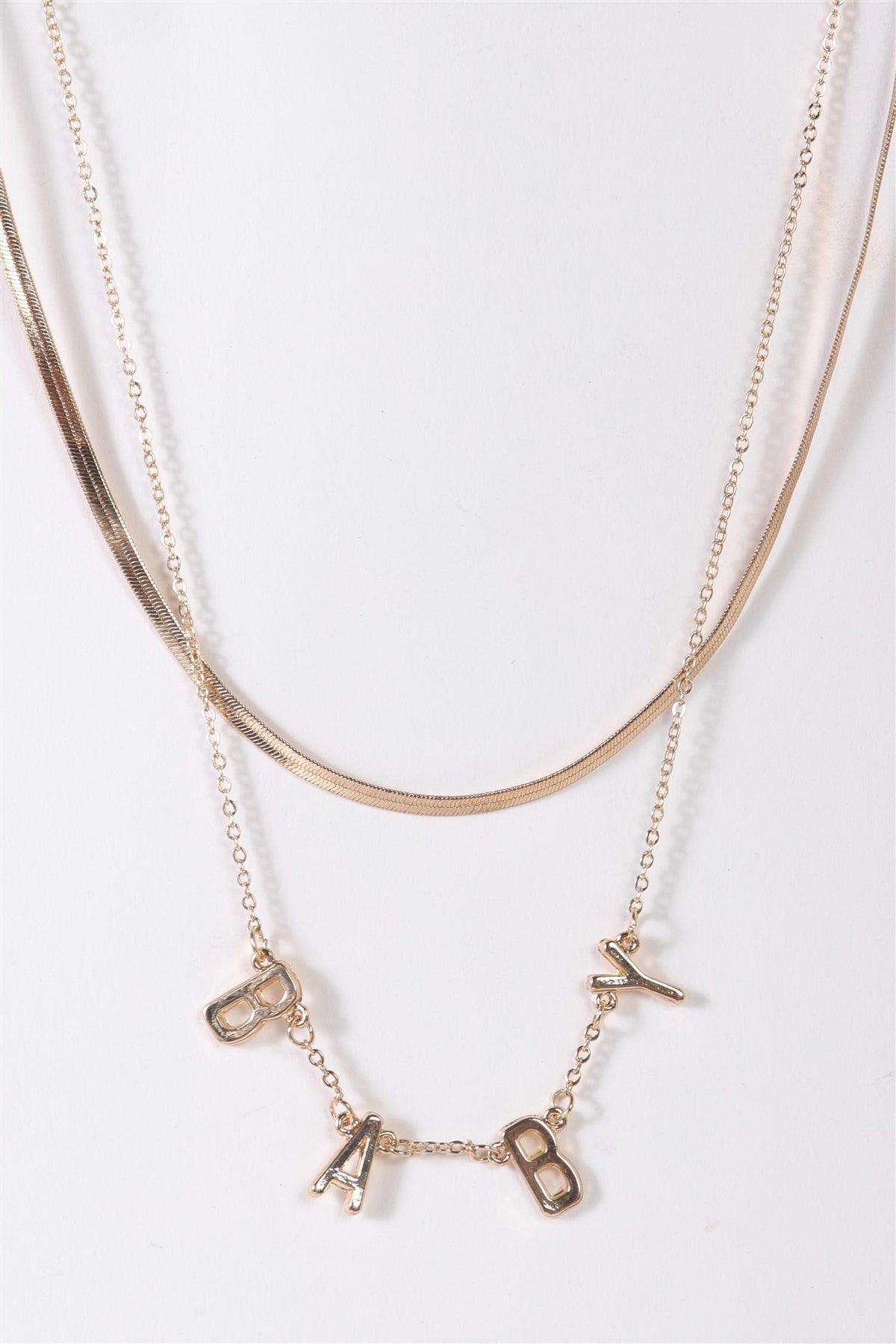 Gold Double Flat Snake Chain "Baby" Letters Necklace-0