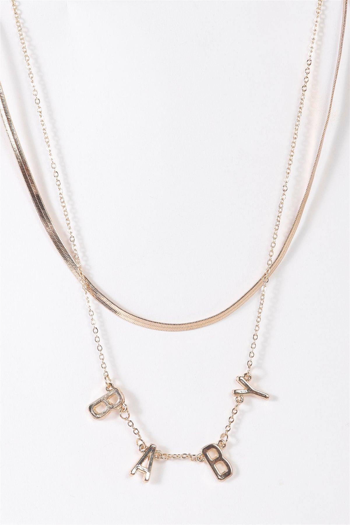 Gold Double Flat Snake Chain "Baby" Letters Necklace-1