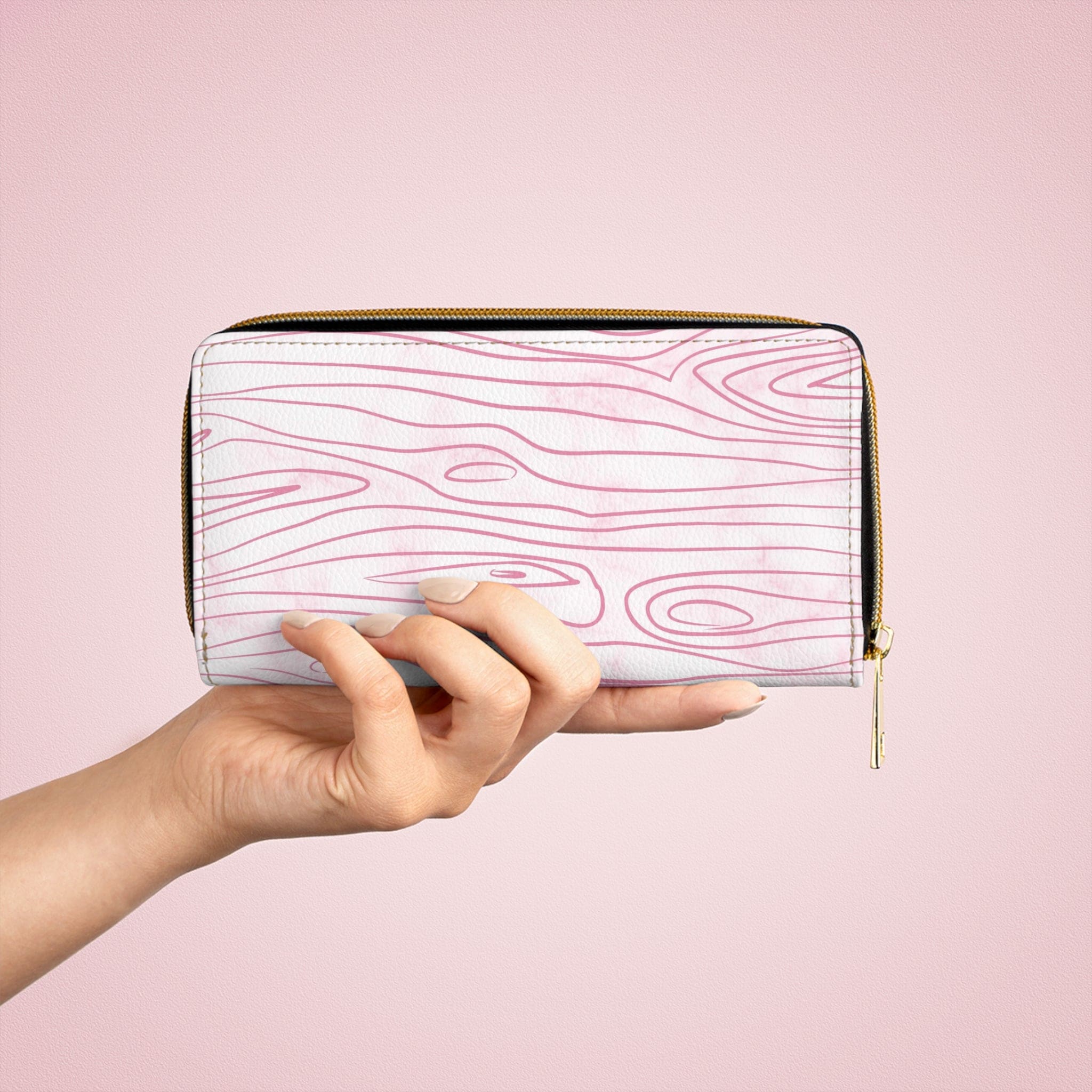 Pink Line Art Sketch Print Womens Zipper Wallet Clutch Purse-4