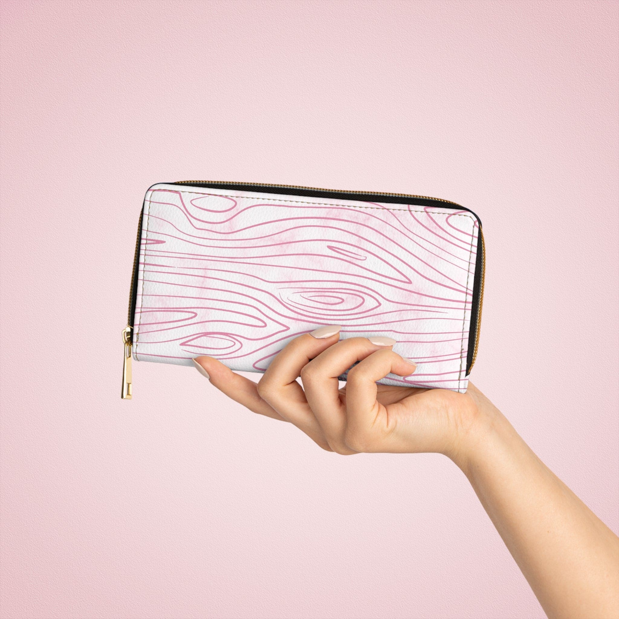 Pink Line Art Sketch Print Womens Zipper Wallet Clutch Purse-3