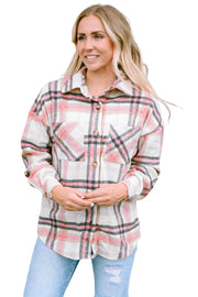 Pink Plaid Button Front Chest Pocket Shacket-9