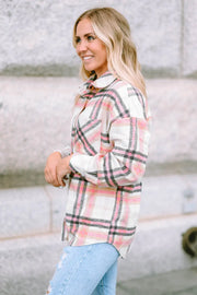 Pink Plaid Button Front Chest Pocket Shacket-2