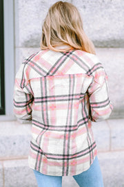 Pink Plaid Button Front Chest Pocket Shacket-1