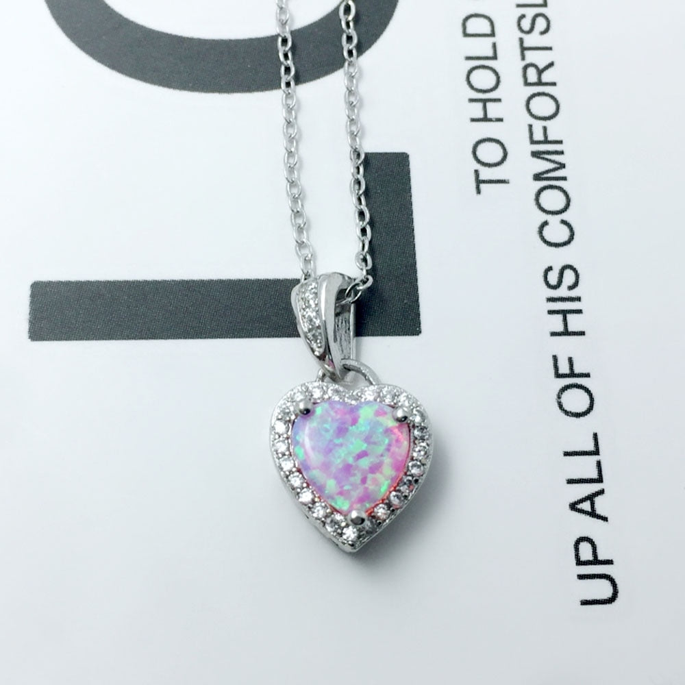 925 Sterling Silver Heart Shape White Pink Blue Opal Necklaces & Pendants with Cubic Zirconia Fine Jewelry Gift-1