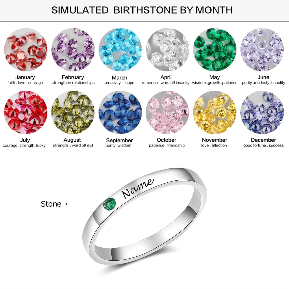 925 Sterling Silver Personalized Name Ring with Birthstone Custom Name Engraved Silver 925 Rings for Women Fine Jewelry-2