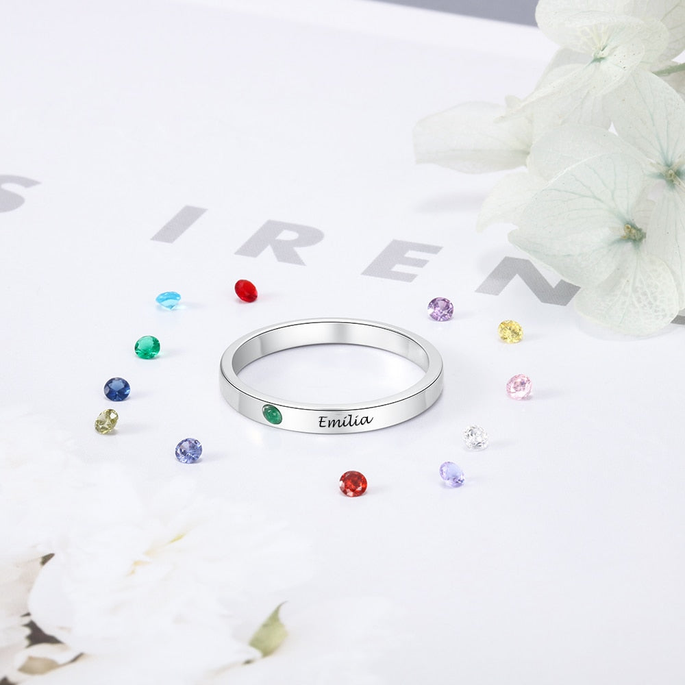 925 Sterling Silver Personalized Name Ring with Birthstone Custom Name Engraved Silver 925 Rings for Women Fine Jewelry-1