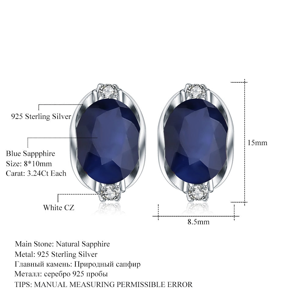 925 Sterling Silver Stud Earrings 6.48Ct Natural Blue Sapphire Earrings For Women Engagement  Jewelry New Brand-2