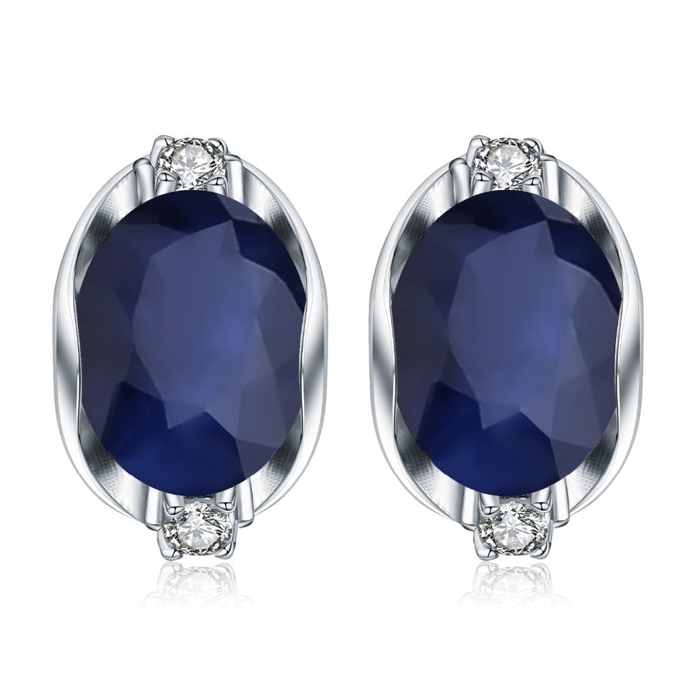 925 Sterling Silver Stud Earrings 6.48Ct Natural Blue Sapphire Earrings For Women Engagement  Jewelry New Brand-0