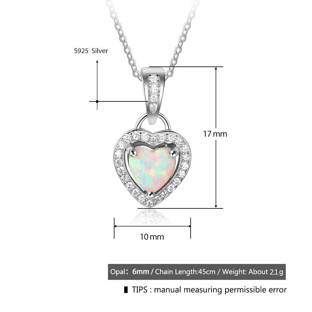 925 Sterling Silver Heart Shape White Pink Blue Opal Necklaces & Pendants with Cubic Zirconia Fine Jewelry Gift-4