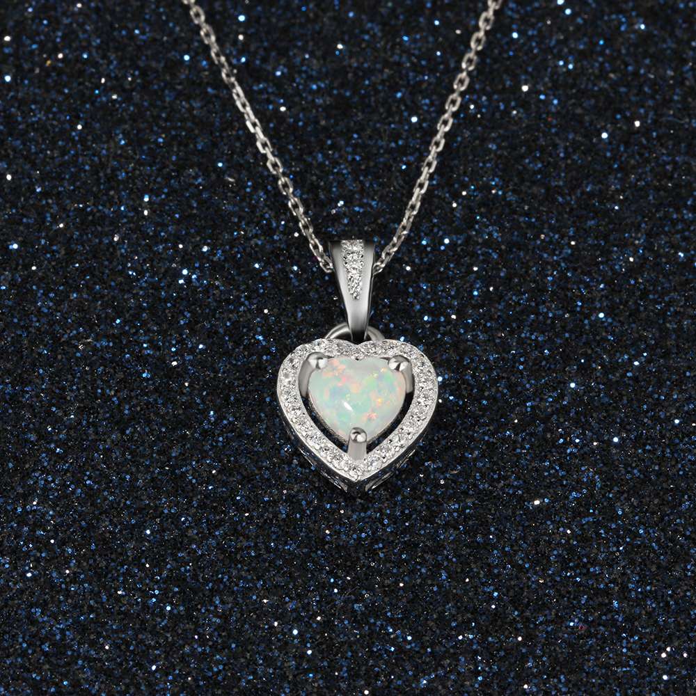 925 Sterling Silver Heart Shape White Pink Blue Opal Necklaces & Pendants with Cubic Zirconia Fine Jewelry Gift-2