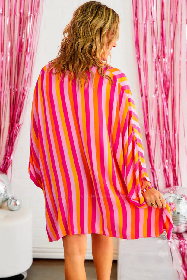 Rose Stripe Wide Sleeve Kimono-1