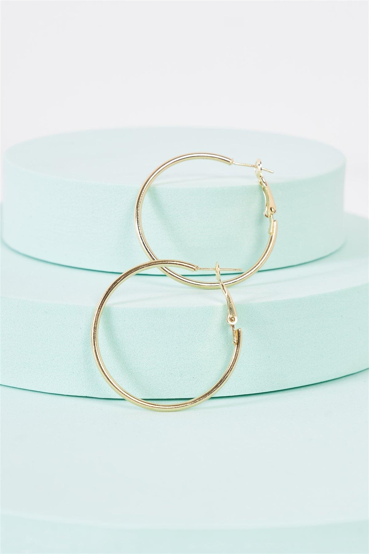 Yellow Gold Plain Minimalistic Round Hoop Earrings-0