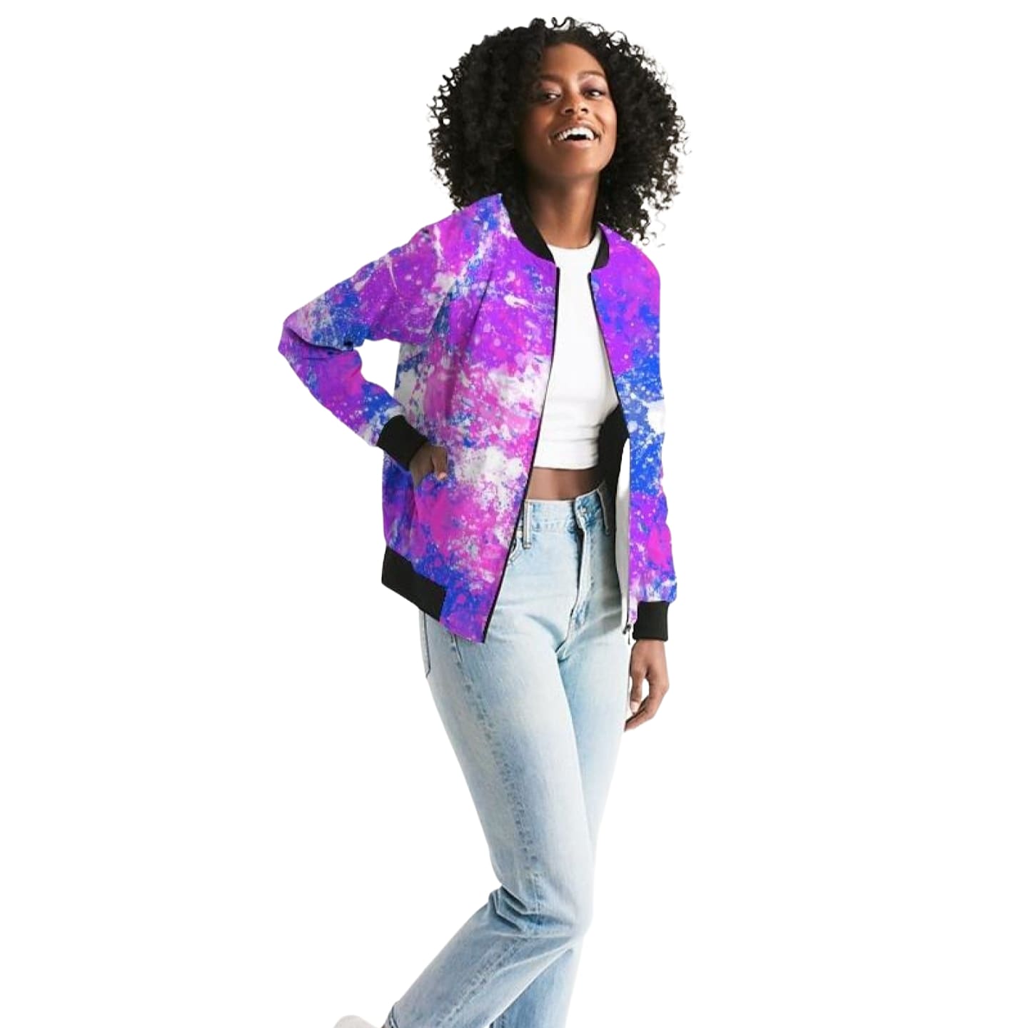 Womens Jackets, Cotton Candy Purple Style Bomber Jacket-3