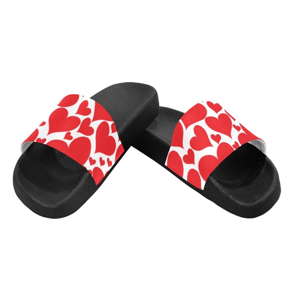 Womens Slide Sandals, Love Red Hearts-3