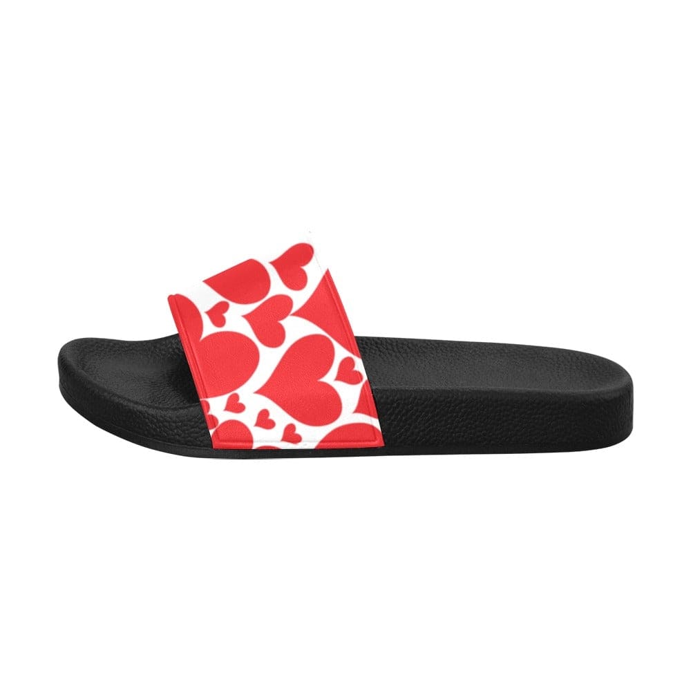 Womens Slide Sandals, Love Red Hearts-1