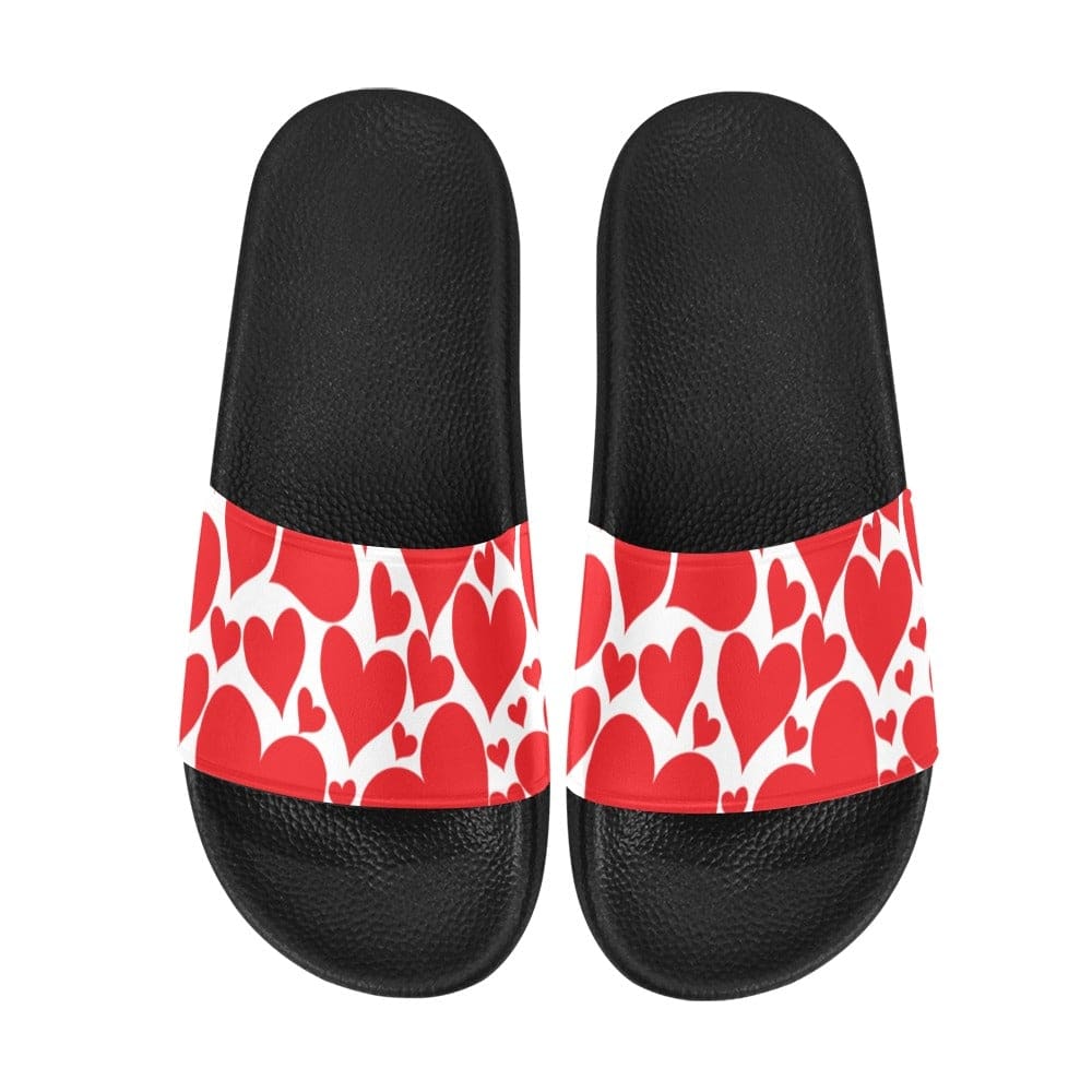 Womens Slide Sandals, Love Red Hearts-2