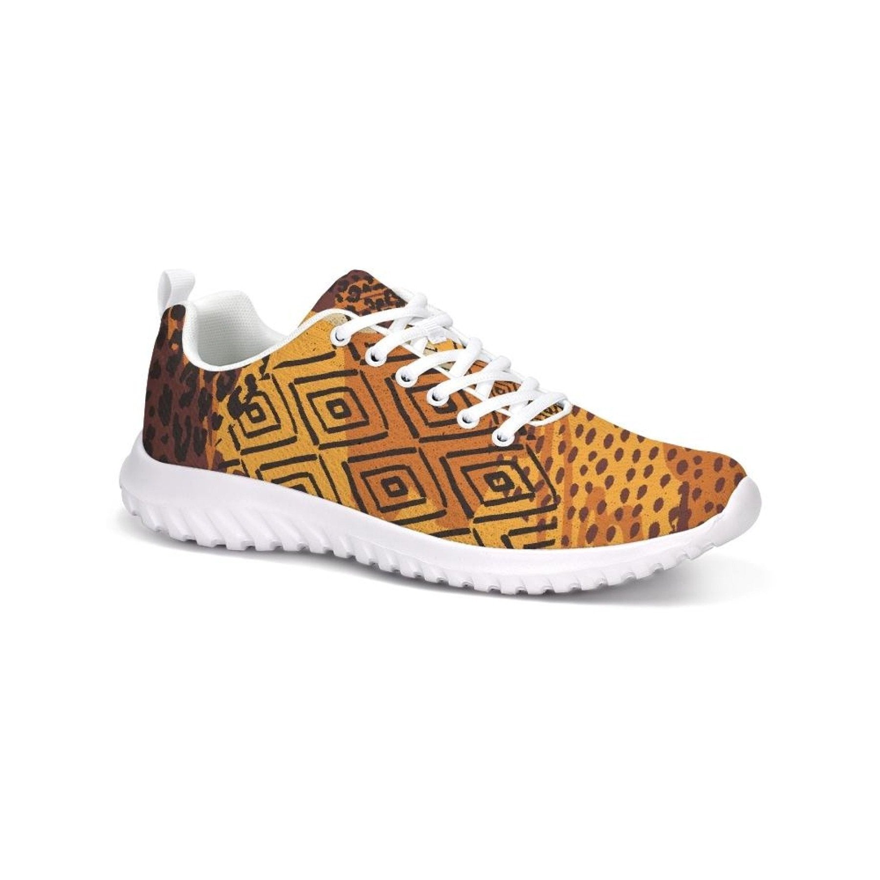 Womens Sneakers - Canvas Running Shoes, Brown And Yellow Print-5