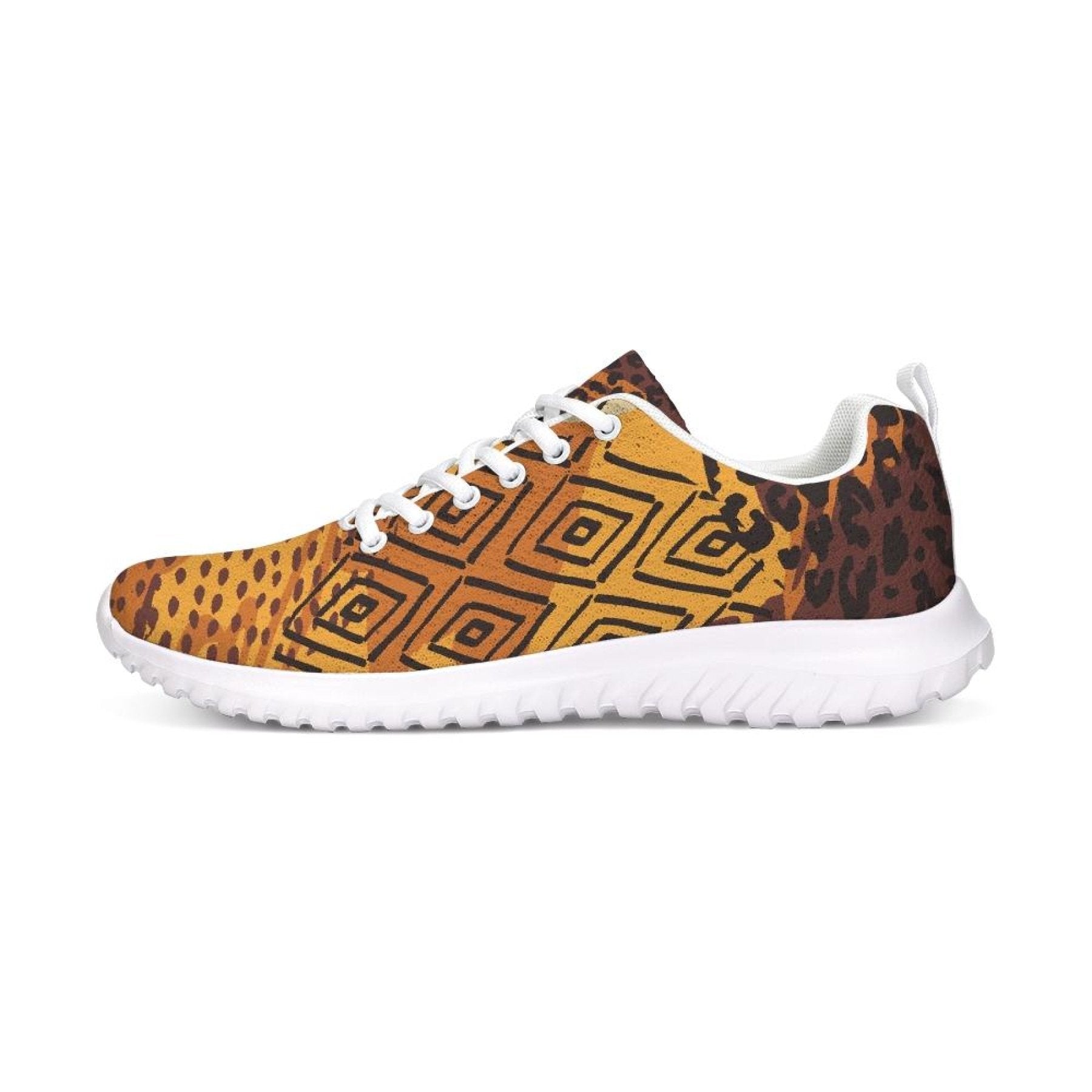 Womens Sneakers - Canvas Running Shoes, Brown And Yellow Print-1