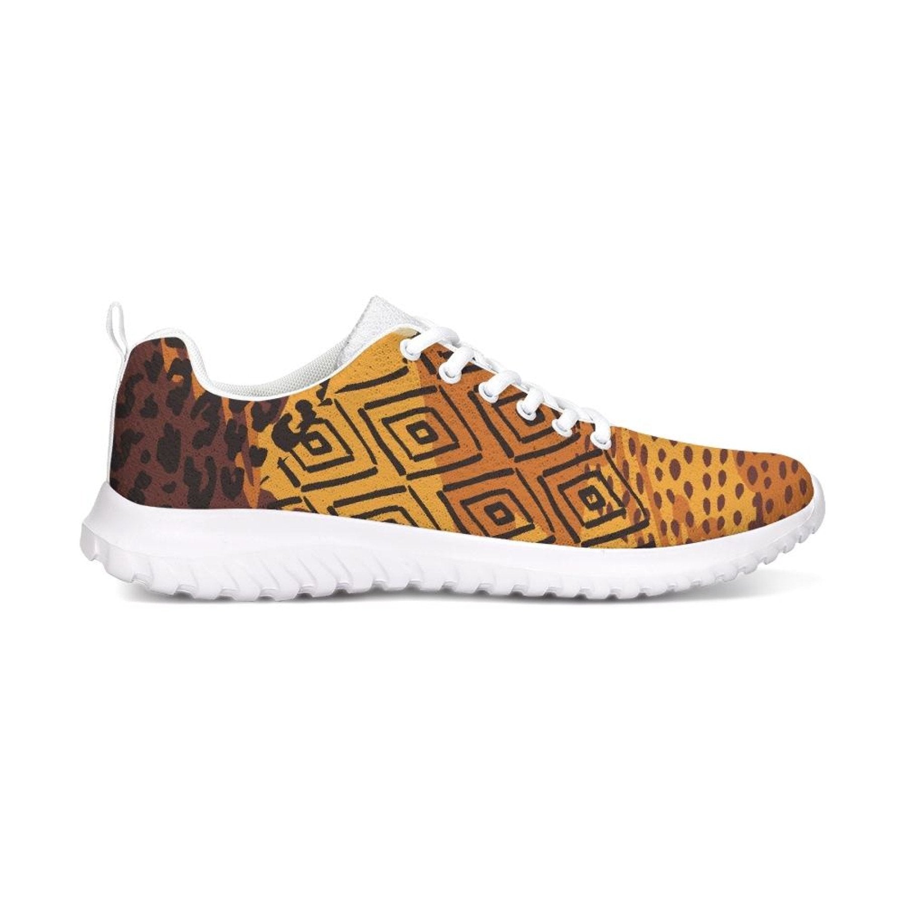 Womens Sneakers - Canvas Running Shoes, Brown And Yellow Print-0