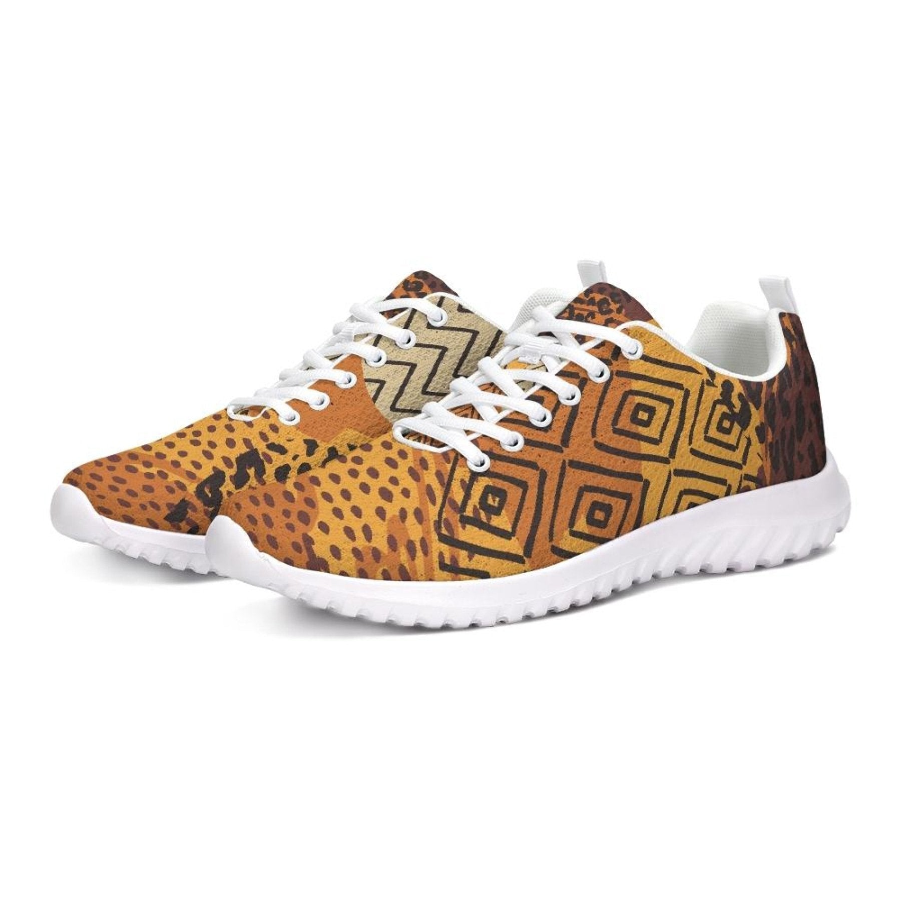 Womens Sneakers - Canvas Running Shoes, Brown And Yellow Print-4