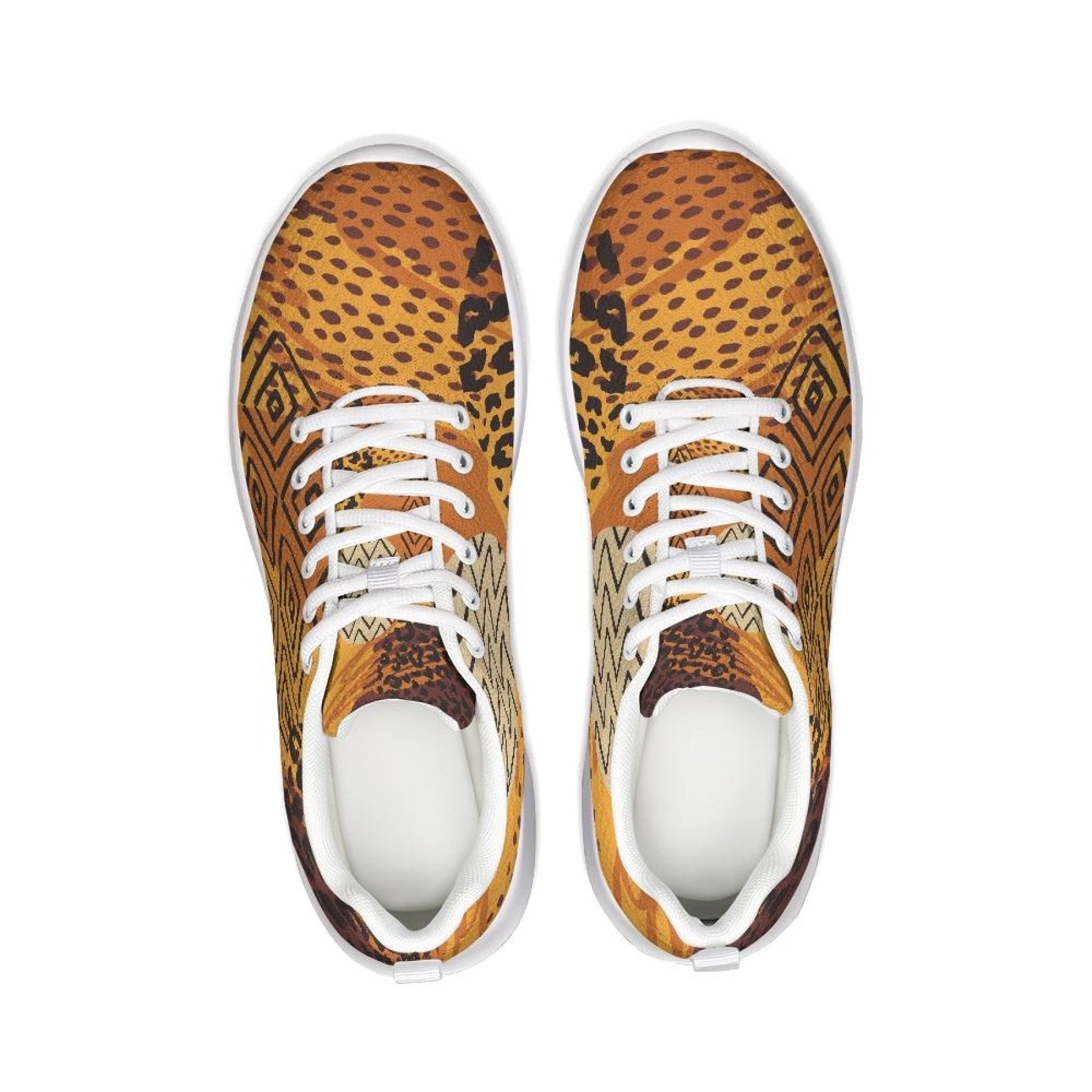 Womens Sneakers - Canvas Running Shoes, Brown And Yellow Print-2