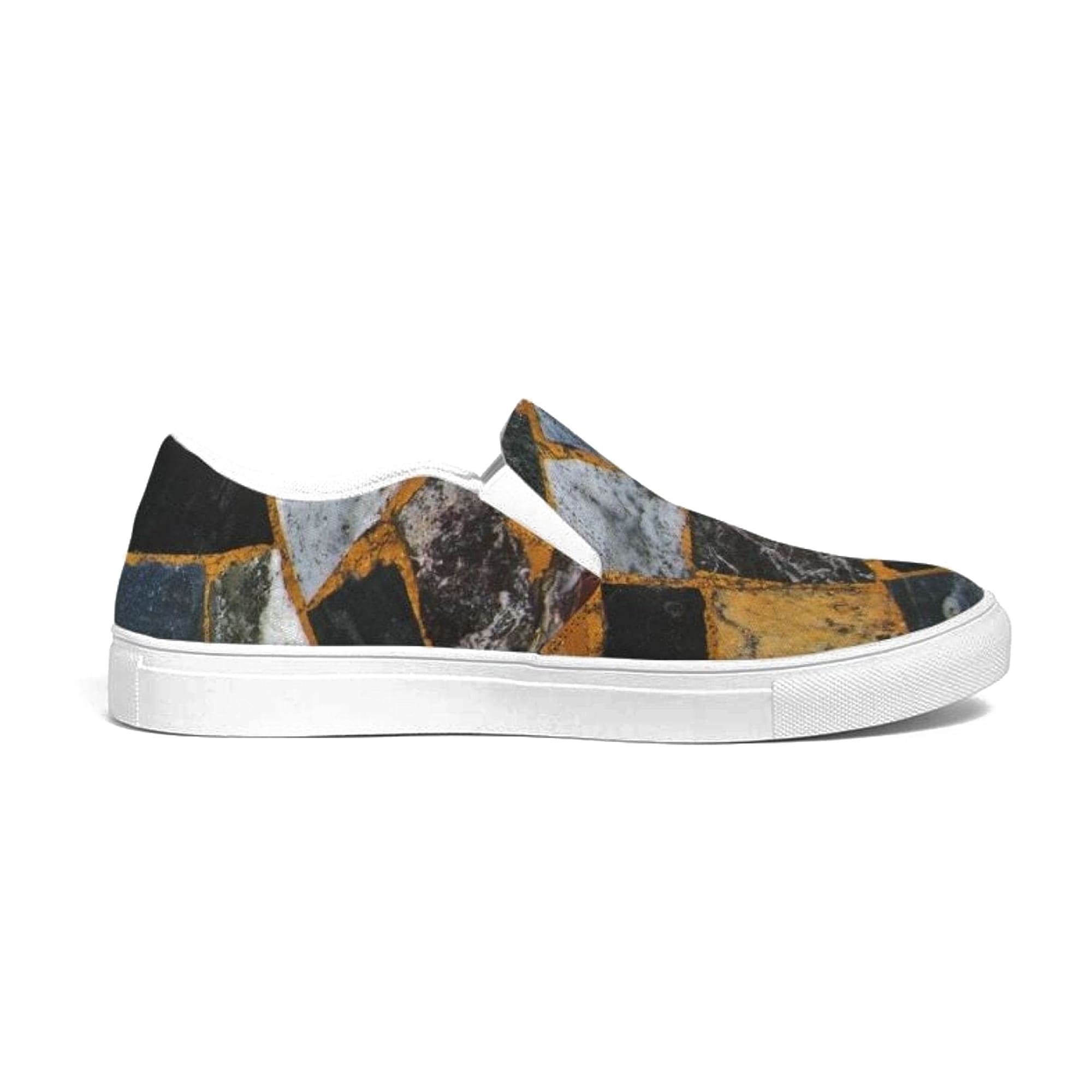 Womens Sneakers - Canvas Slip On Shoes, Black Mosaic Print-0