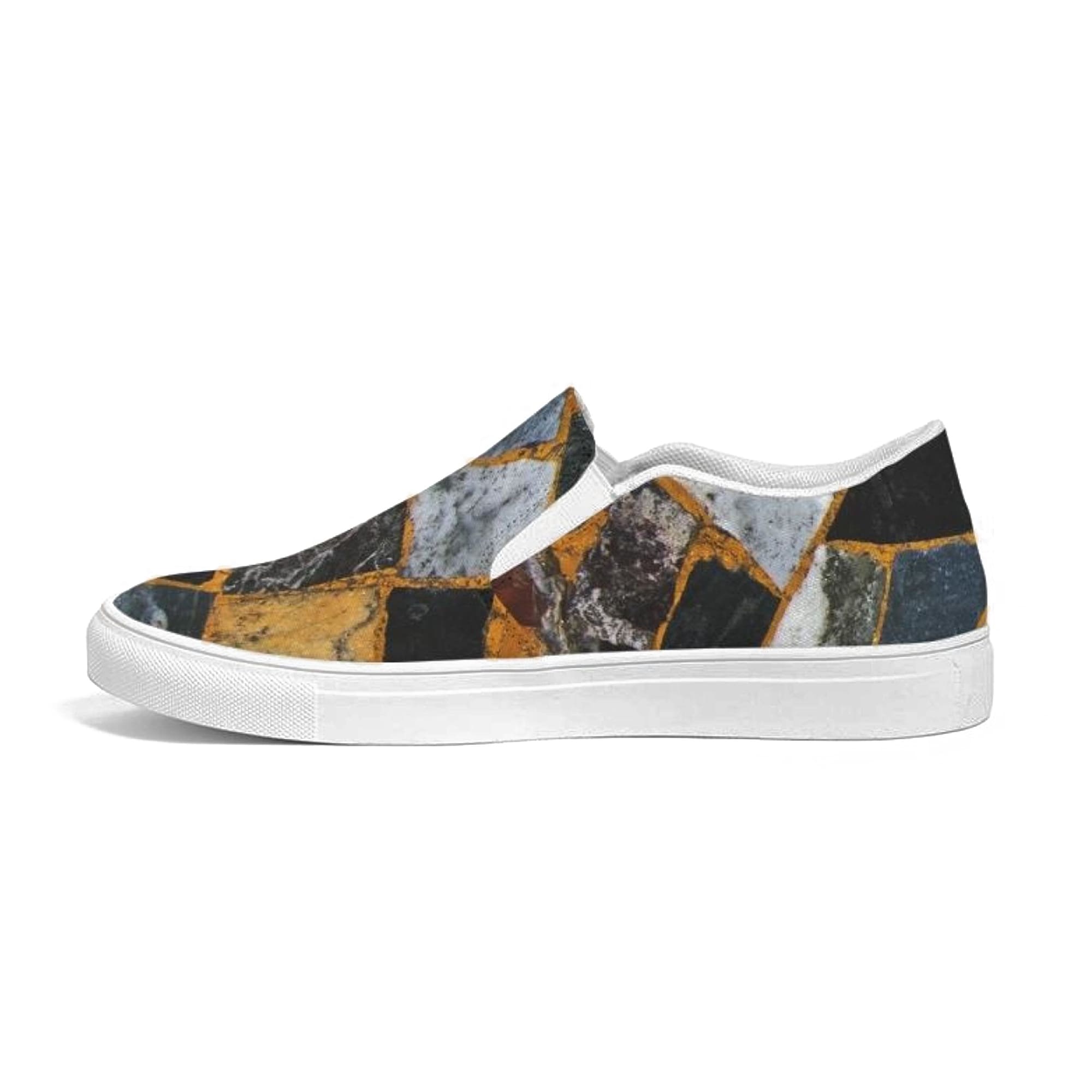 Womens Sneakers - Canvas Slip On Shoes, Black Mosaic Print-1