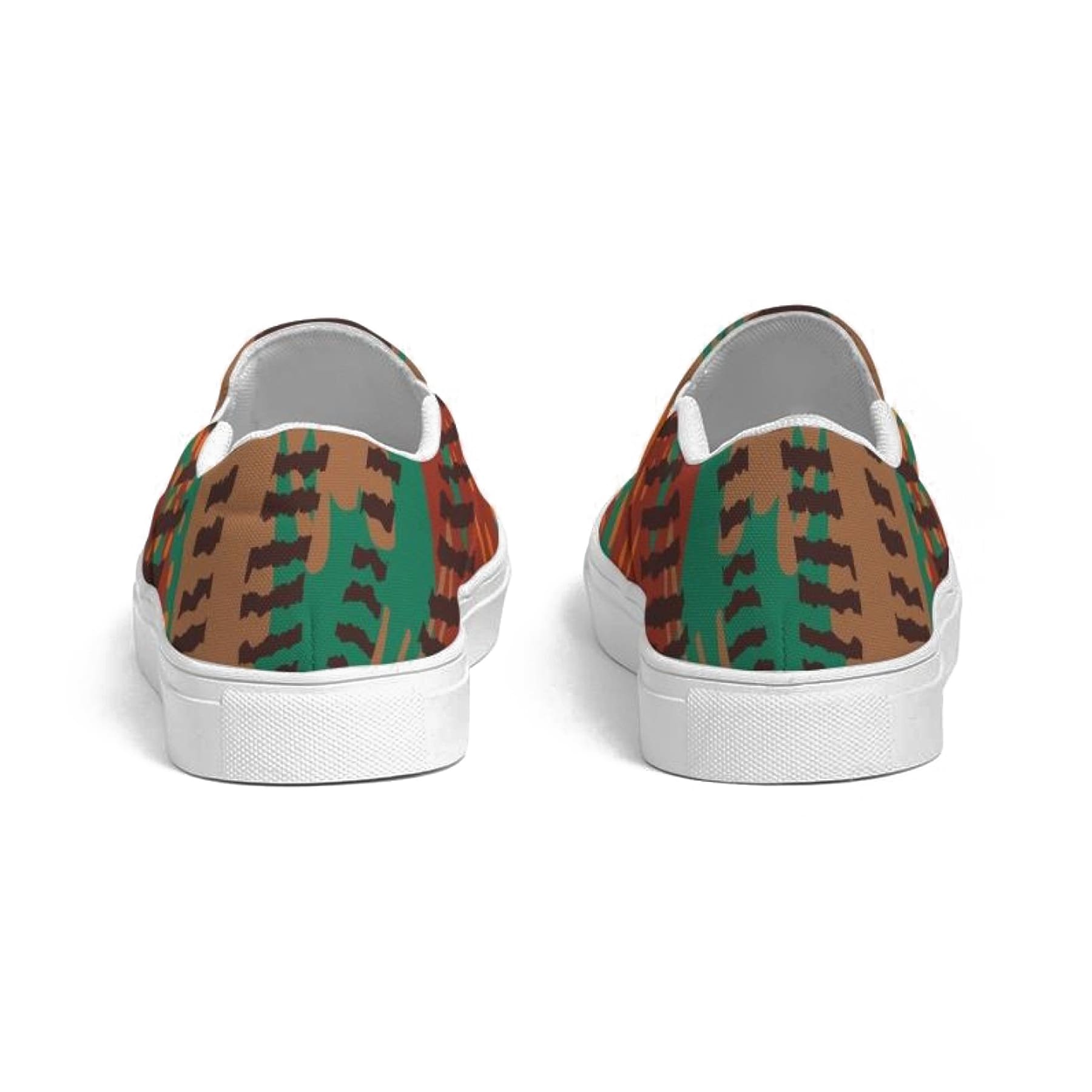 Womens Sneakers - Canvas Slip On Shoes, Brown And Green Print-3