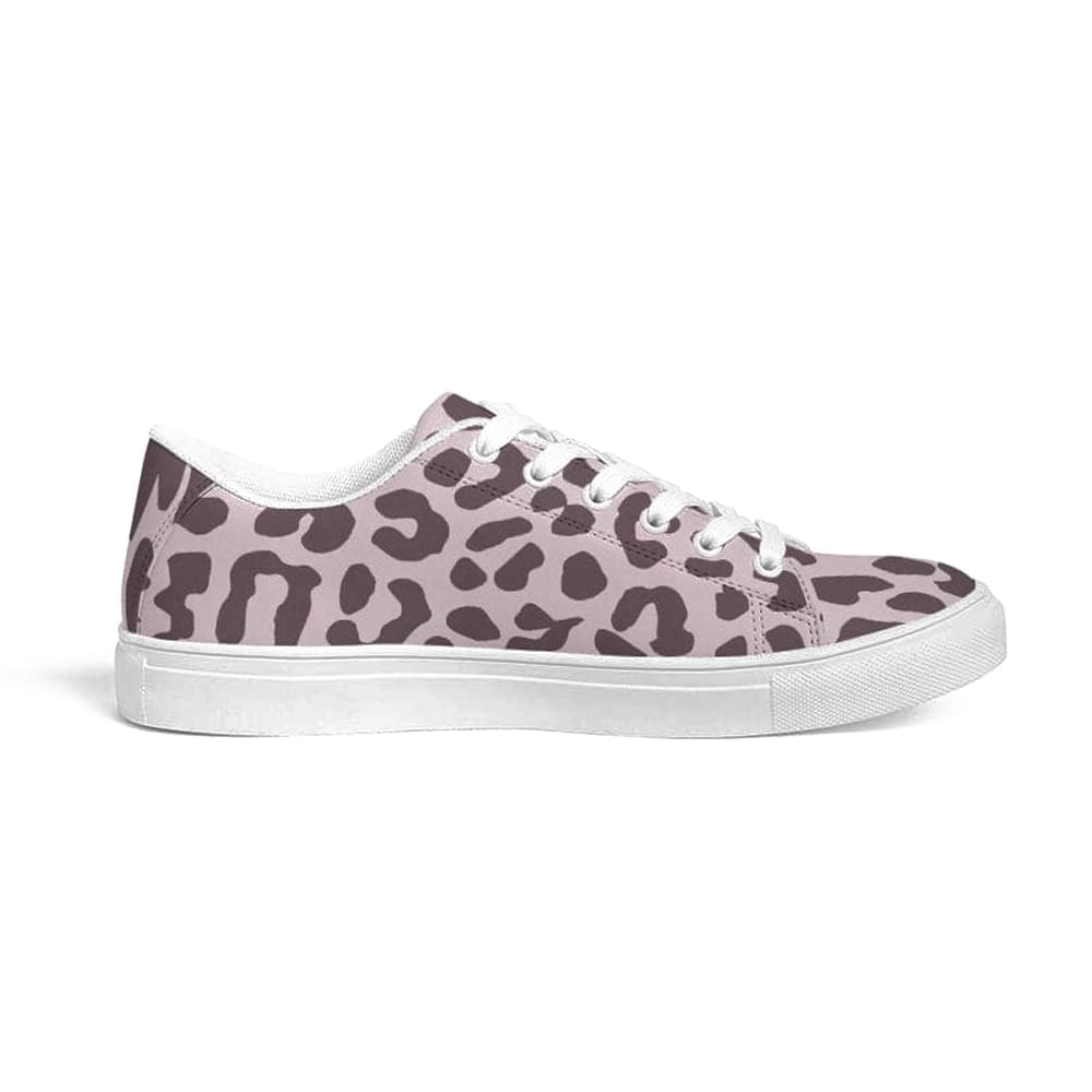 Womens Sneakers - Low Top Sports Shoes, Pink Leopard Print-0