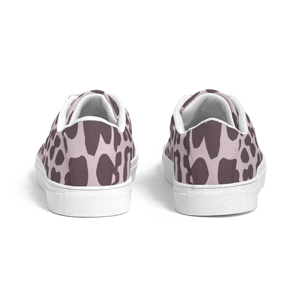 Womens Sneakers - Low Top Sports Shoes, Pink Leopard Print-3