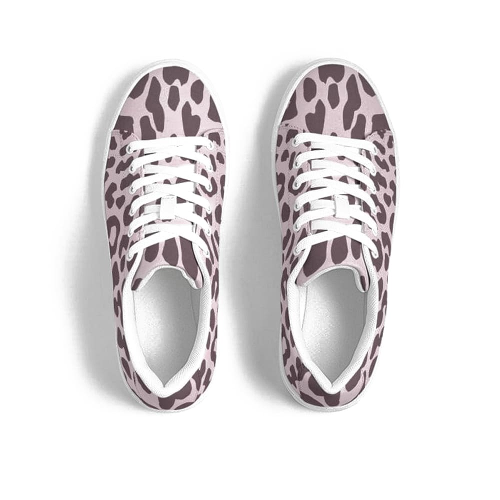 Womens Sneakers - Low Top Sports Shoes, Pink Leopard Print-2