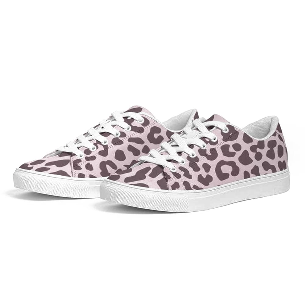 Womens Sneakers - Low Top Sports Shoes, Pink Leopard Print-4