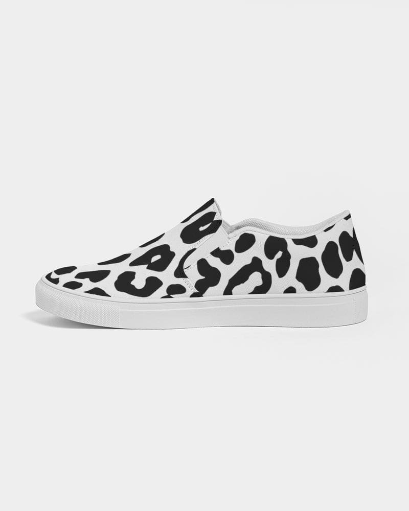 Womens Sneakers - Slip On Canvas Shoes, Black And White Leopard Print-6