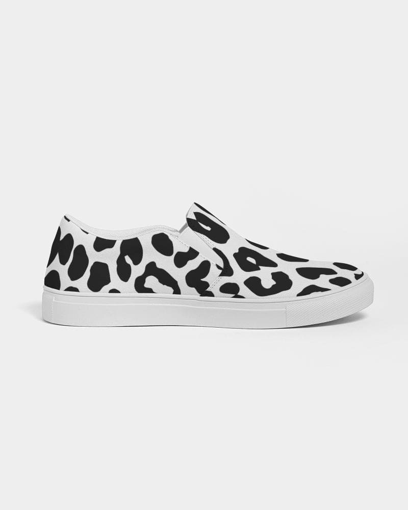 Womens Sneakers - Slip On Canvas Shoes, Black And White Leopard Print-5