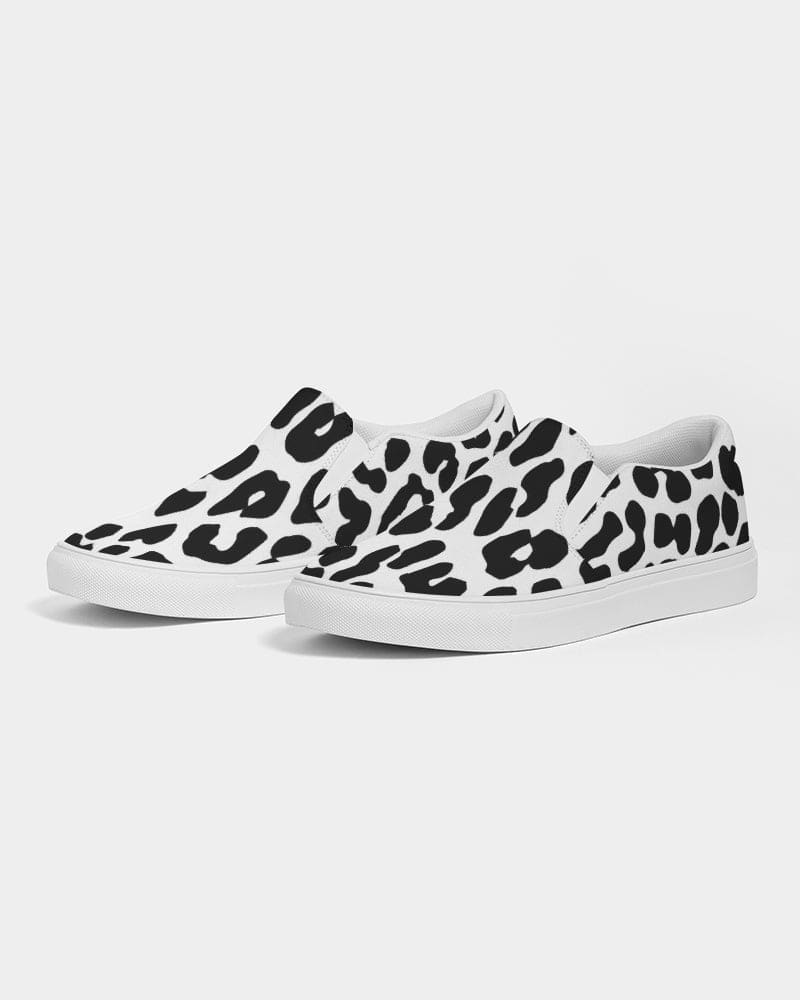 Womens Sneakers - Slip On Canvas Shoes, Black And White Leopard Print-9