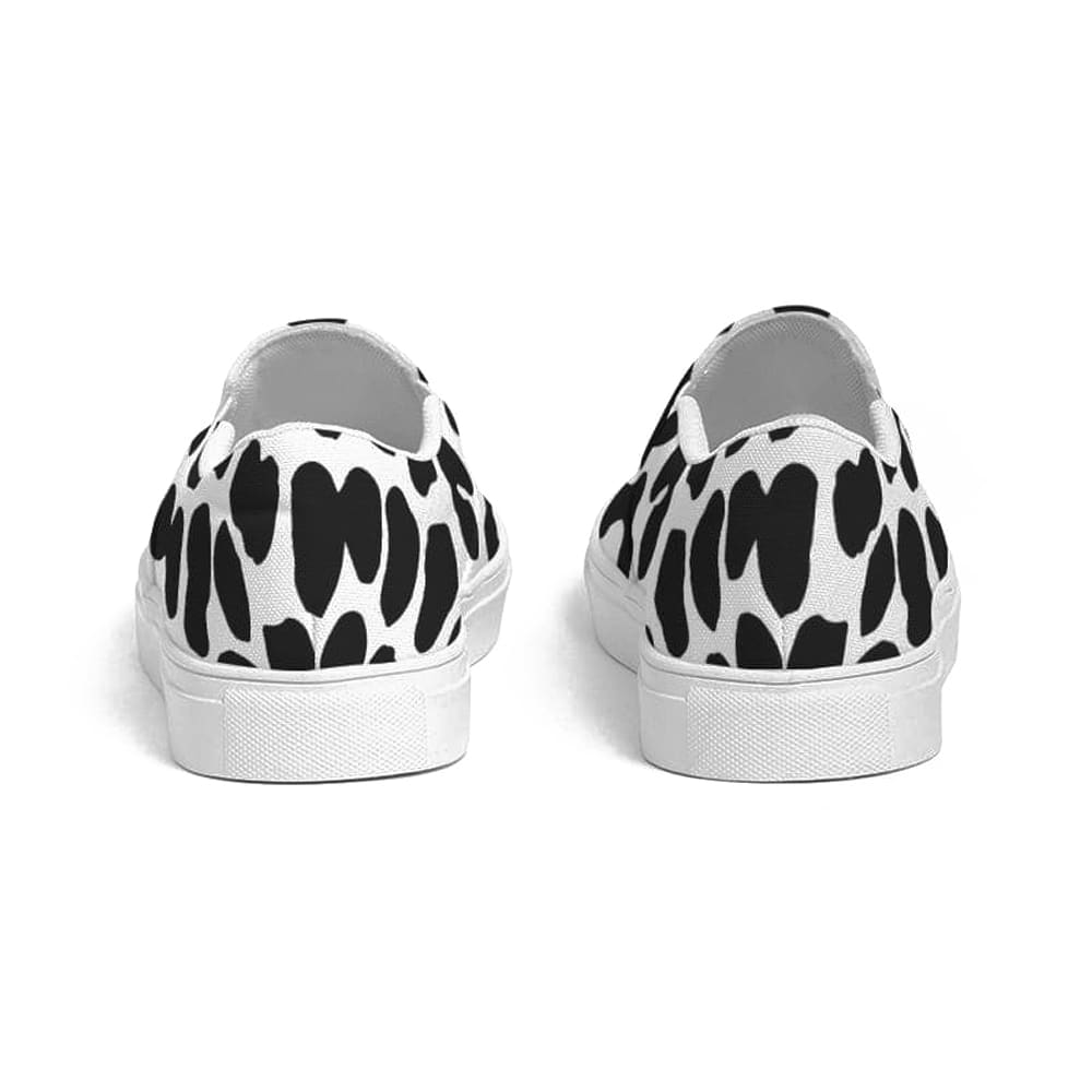 Womens Sneakers - Slip On Canvas Shoes, Black And White Leopard Print-3