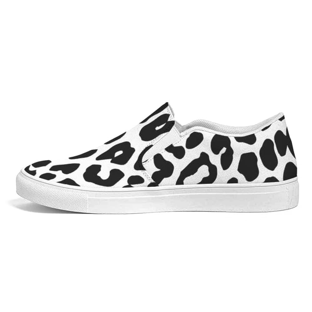 Womens Sneakers - Slip On Canvas Shoes, Black And White Leopard Print-1