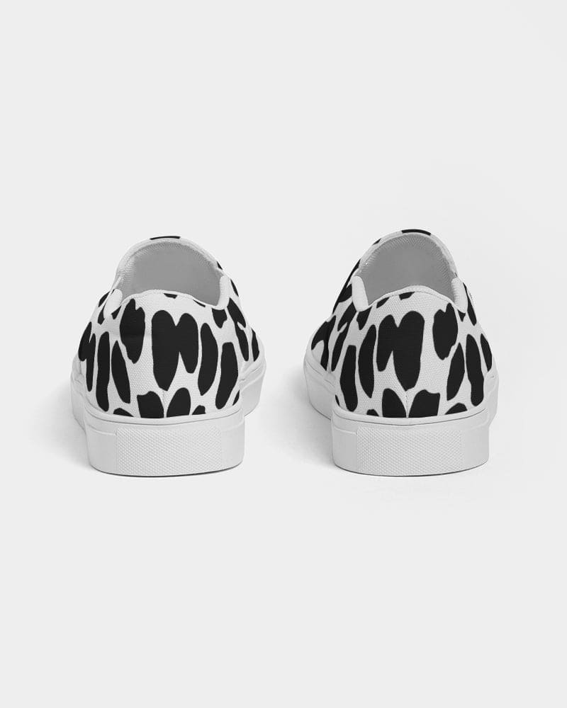 Womens Sneakers - Slip On Canvas Shoes, Black And White Leopard Print-8