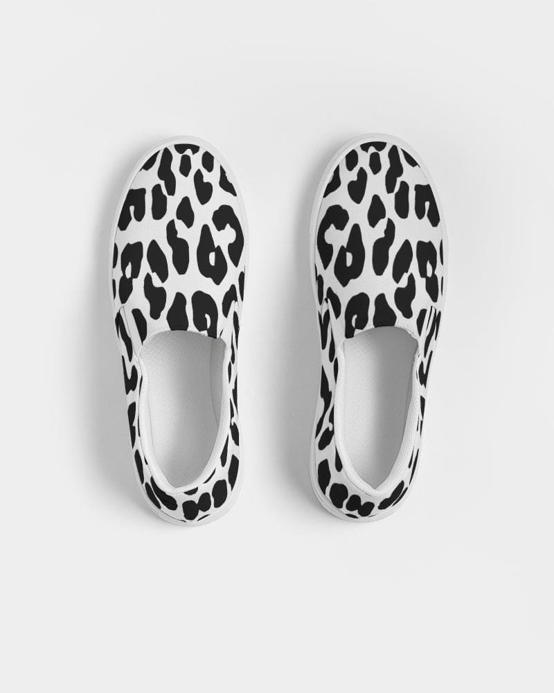 Womens Sneakers - Slip On Canvas Shoes, Black And White Leopard Print-7