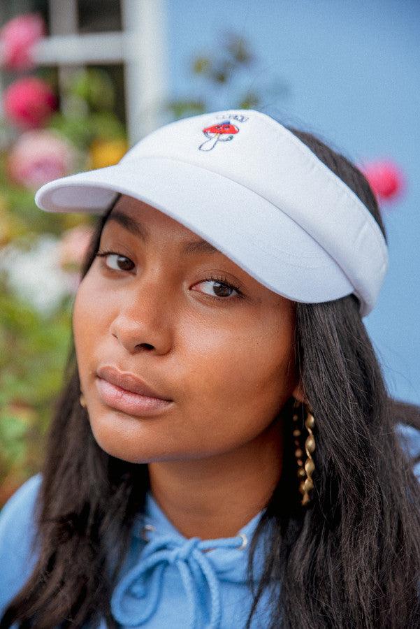 Visor In White With Embroidered Bro Shroom-2