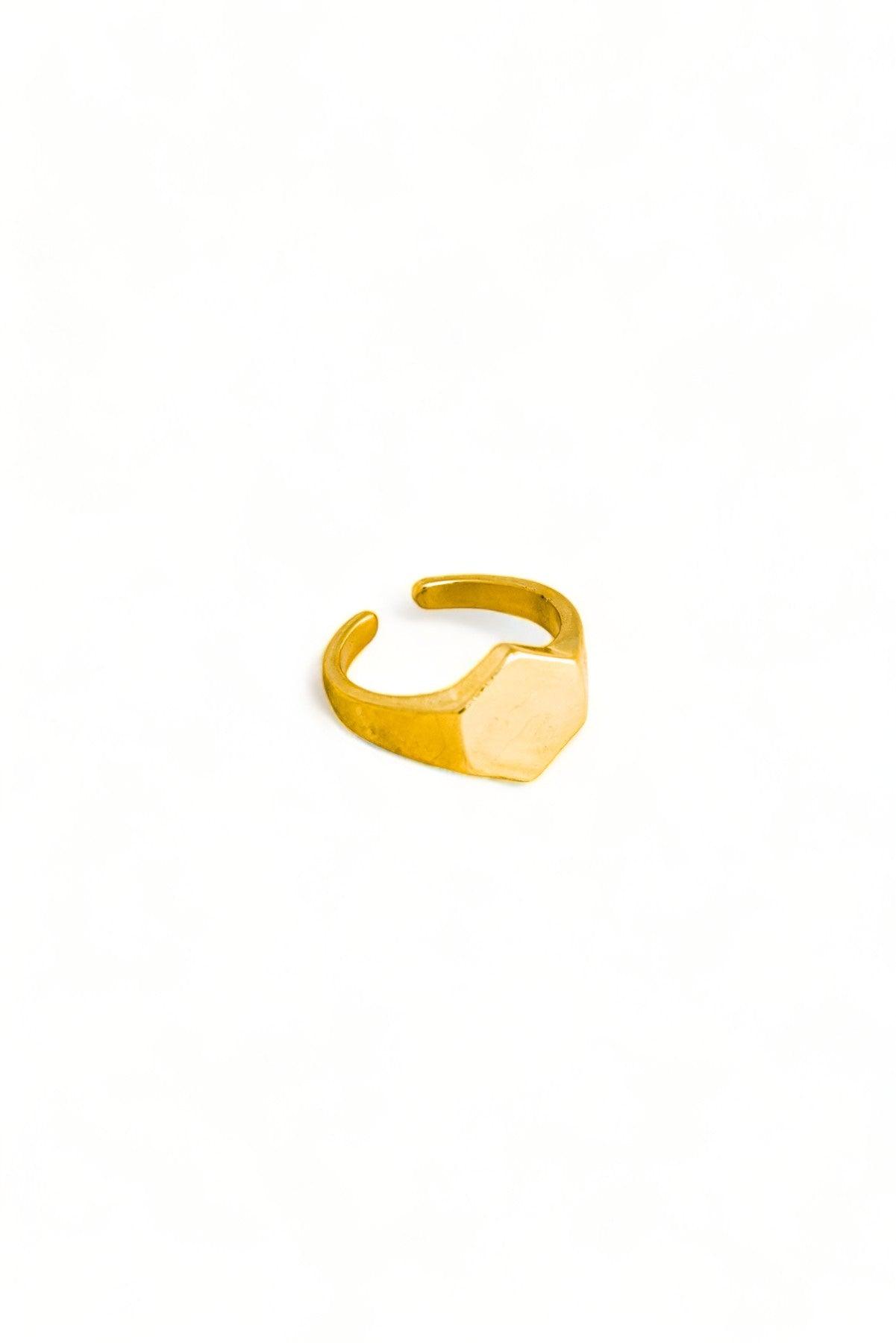 Metallic Hexagon Signet Fashion Ring-0