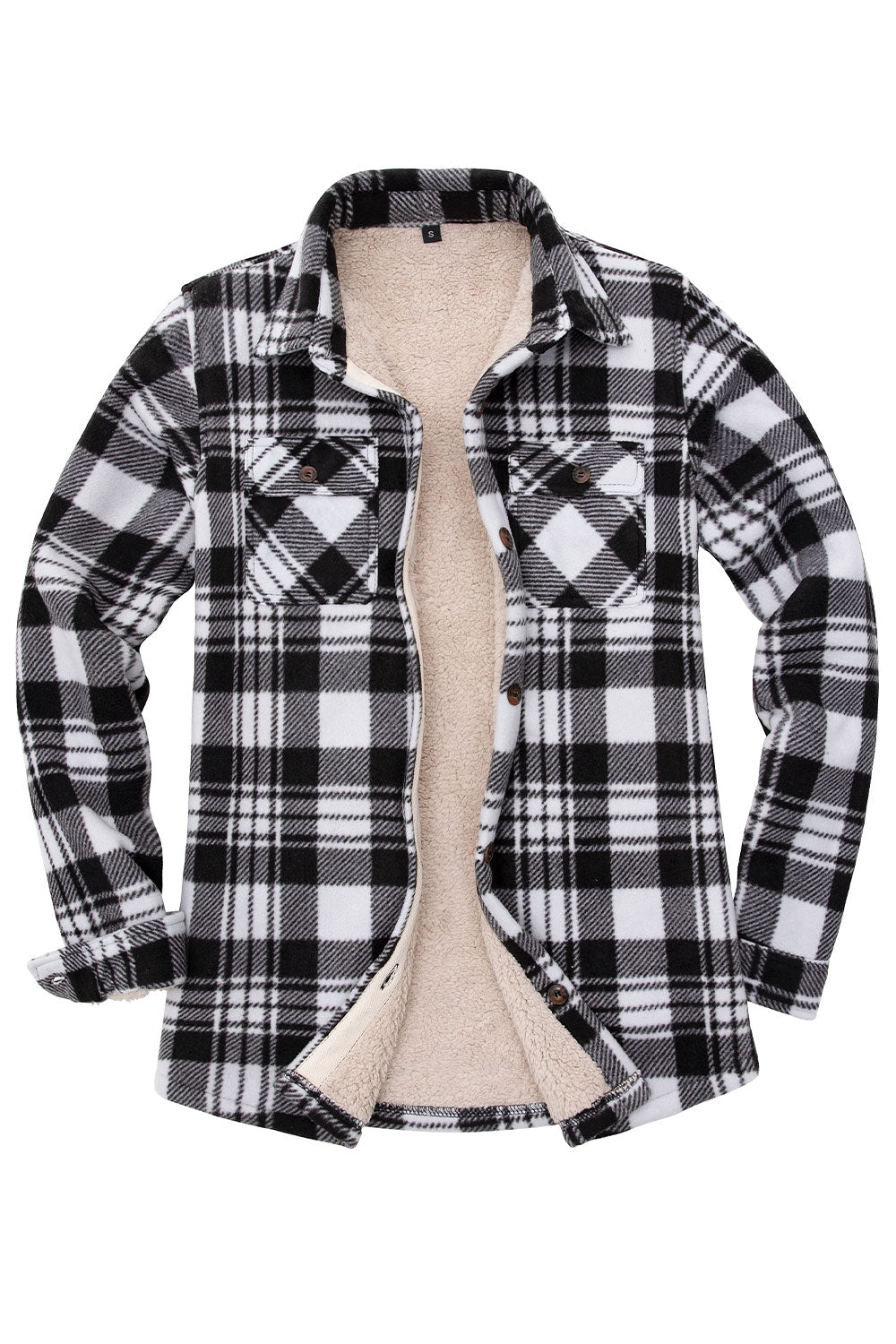 Women's Sherpa Lined Throughout Shirt Jacket Button Up Plaid Jacket-16