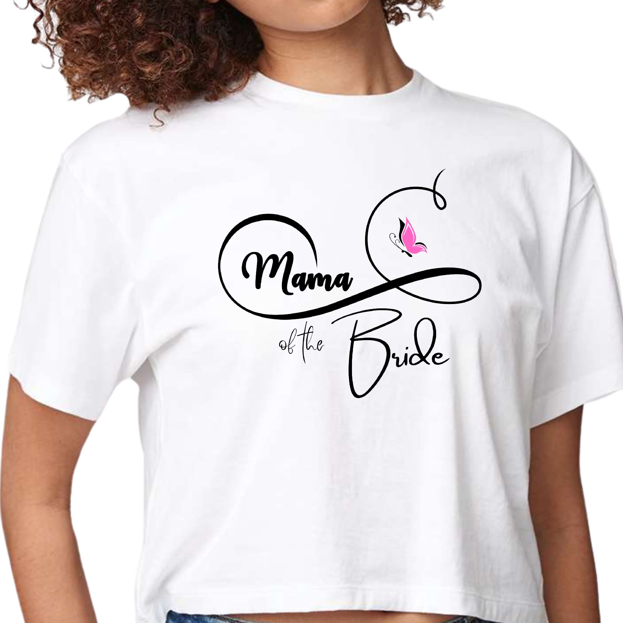 Womens Cropped Graphic T-shirt, Mama Of The Bride - Wedding Bridal-0