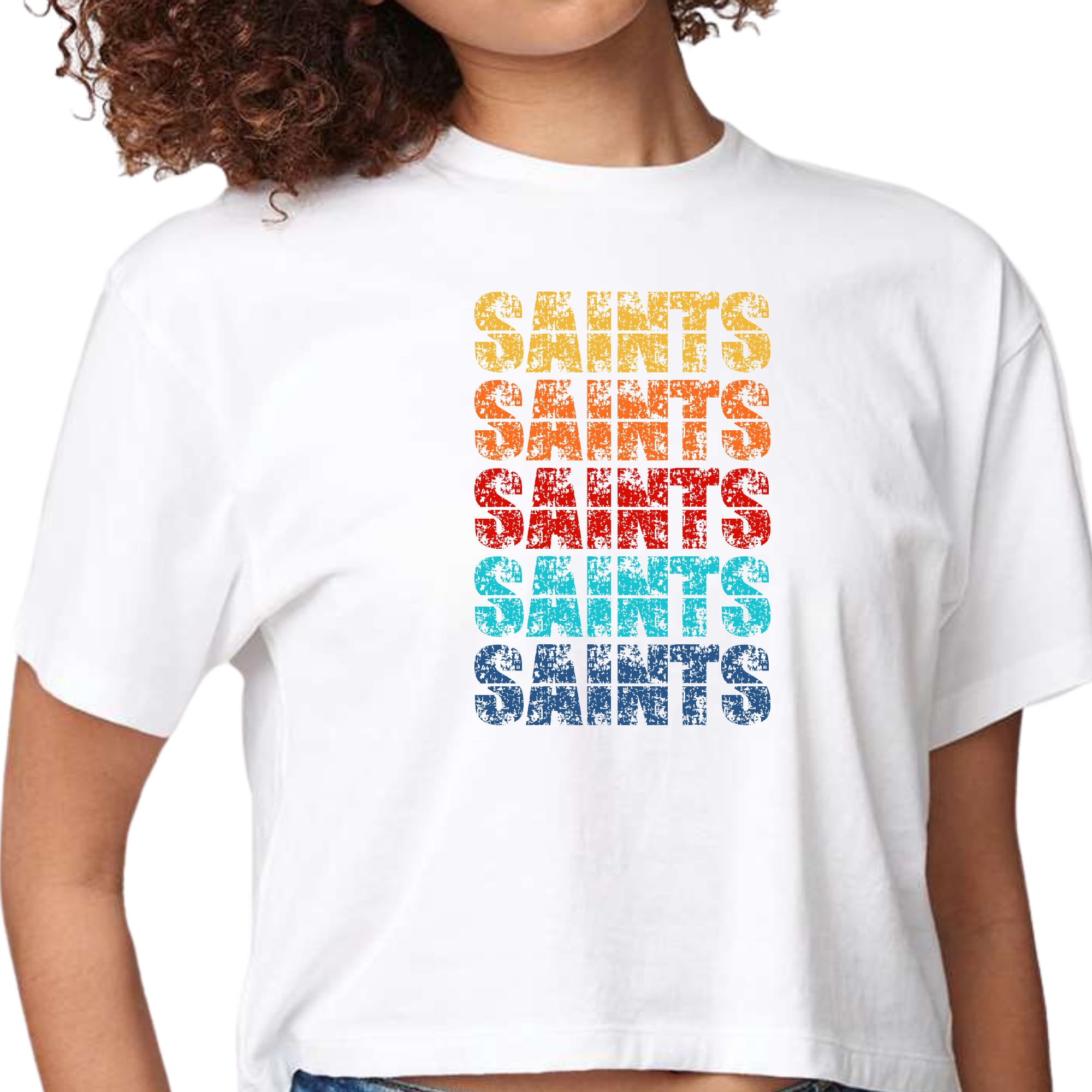 Womens Cropped Graphic T-shirt, Saints Colorful Art Illustration-0