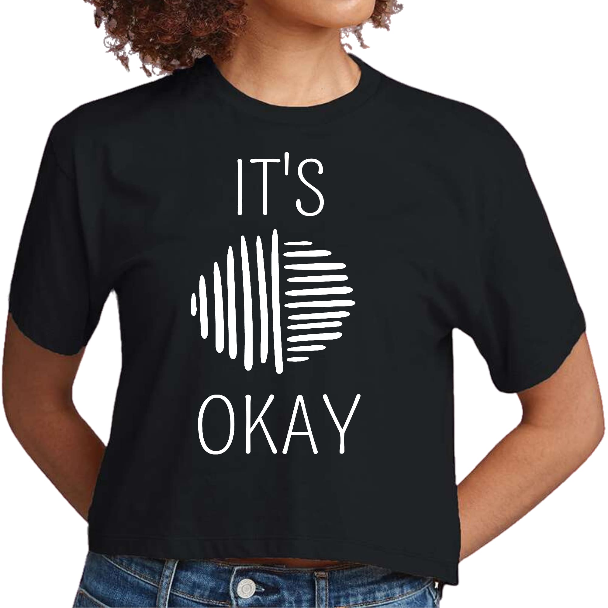 Womens Cropped Graphic T-shirt, Say It Soul, Its Okay, White Line Art-0